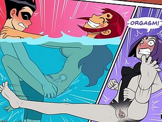 Teen Titans - maladie émotionnelle pt. # 1 - Robin baise Starfire dans la piscine carcanet que Sulky montre
