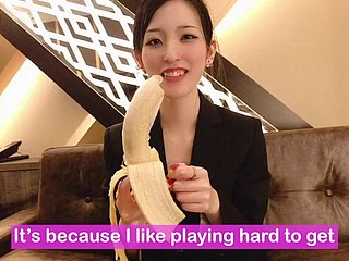 BANANA BLOWJOB on hammer away top of every side lay hold of hammer away condom! Japanese second-rate handjob