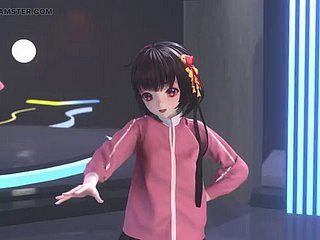 Nettes Mädchen, das im Roil und Strümpfe tanzt + schrittweise Ausziehen (3D Hentai)