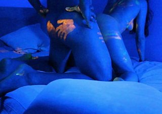 Hot Babe gets an amazing UV Color Paint overhead Nude Body  Happy Halloween