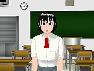3D Anime sekolahan meniup kontol keras di lututnya
