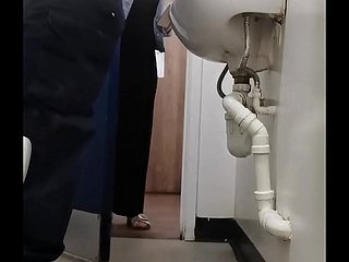 Piece pik aan een vrouw on every side openbaar toilet